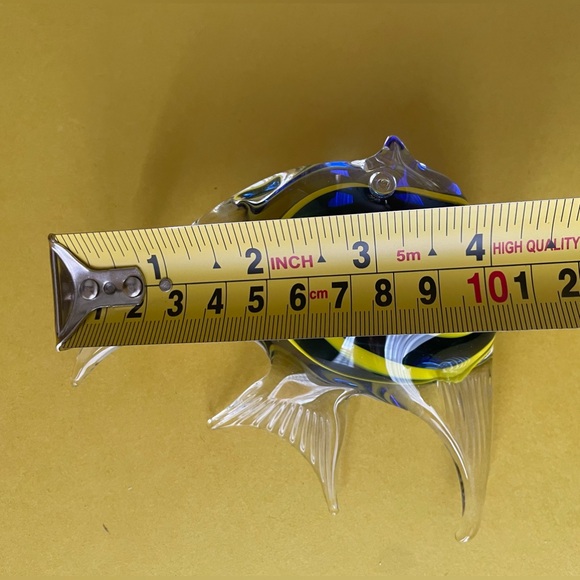 Glass Fish Figurine with Yellow and Blue Stripes - Picture 7 of 9